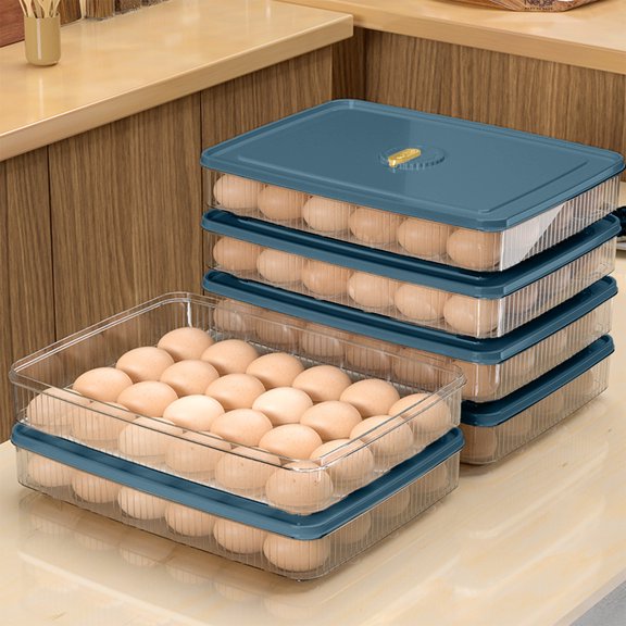 Gumesh 2-Pack 24-Egg Storage Container, Clear Plastic Egg Holder with Lid for Refrigerator Organizer - BPA-Free,Blue