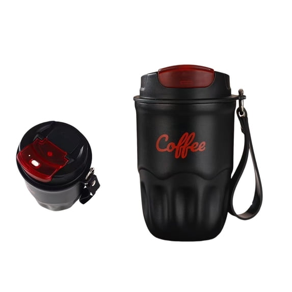 Gumesh 2-Pack Coffee Vacuum Flask, Portable Coffee Cup with Lid & Handle, Intelligent Temperature Display, Stainless Steel Insulated Water Bottle, Travel Coffee Mug for Hot and Cold Drinks (Black)