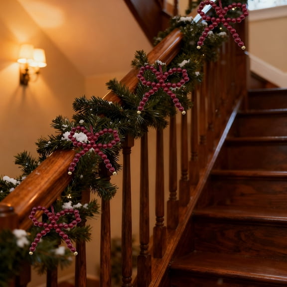 Gumesh 24Pcs Handcrafted Wood Bead Christmas Ornament, Natural Wood with Red Bow Decoration, Rustic Holiday Decor for Tree & Gift Topper