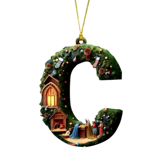Gumesh 26 Letters Christmas Tree Ornaments - Personalized Wooden Alphabet Pendants ,Set of A-Z Letters for Xmas Tree, Customizable Family Name/