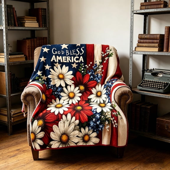 Gumesh 4th of July Patriotic Blanket Stars Daisy Independence Day Throw Blanket for Couch,Lightweight Soft and Warm Throws Blankets for Sofa Bed Living Room in Spring 28"×39"