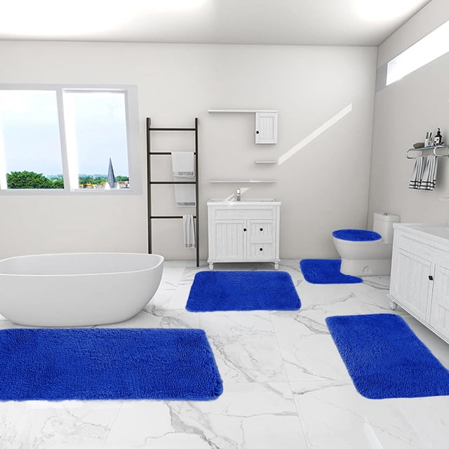 Gumesh 5-Piece Solid Color Bath Mats Set, Super Absorbent and Non-Slip Bathroom Rugs
