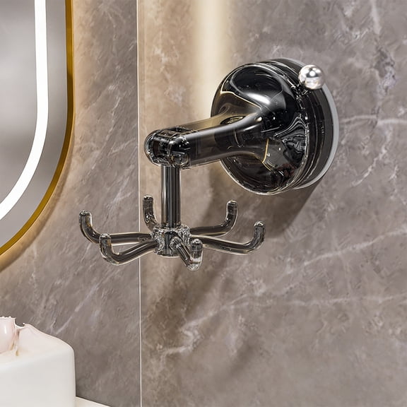 Gumesh 6-Prong Rotating Suction Cup Hook - No Drill Bathroom Organizer for Headbands, Jewelry, Masks, Adjustable Wall Mounted Storage Rack(Gray)