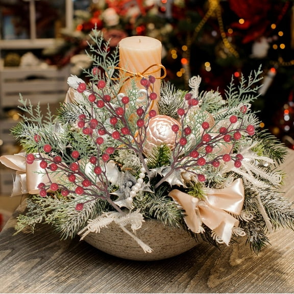 Gumesh 6Pc Christmas Pine Needle Flower Branch - Artificial Evergreen Holiday Decor, Winter Table Centerpiece, Rustic Farmhouse Style Accessories