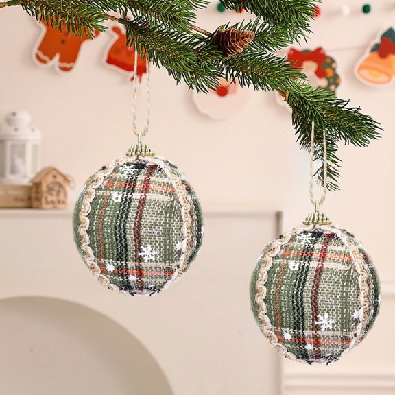 Gumesh 6Pcs Handmade Plaid Fabric Christmas Ball - Buffalo Check Cloth Wrapped Ornament with Rustic Charm, Festive Tree Decoration for Country Christmas Style