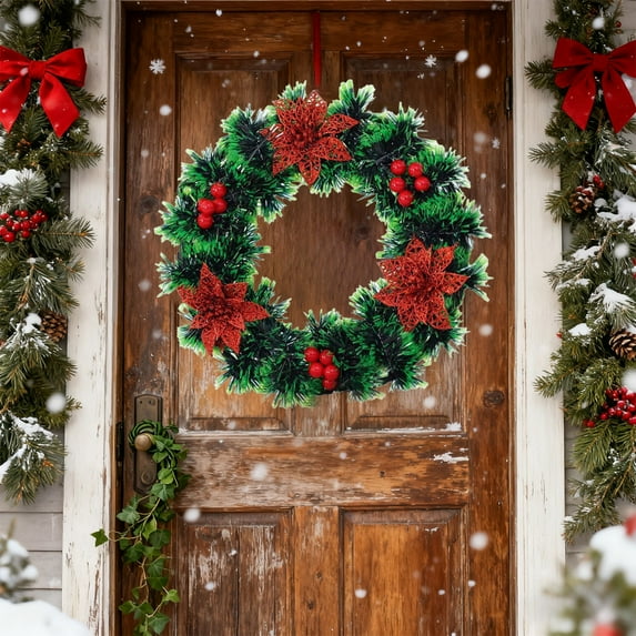 Gumesh All-Weather Artificial Winter Wreath - Pre-Decorated for Front Door, Fireplace & Stair Railing, Ready-to-Hang Christmas Decor