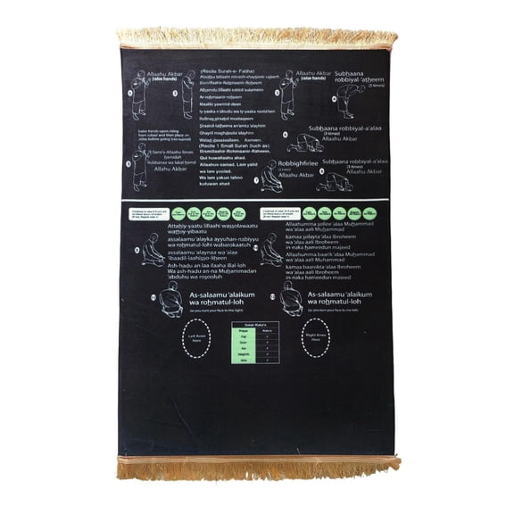Gumesh Arabic Guided Prayer Mat – English Reading & Arabic Recitation Guidance Rug, Portable Travel Prayer Mat for Home, Daily Use(20"×35",Black)