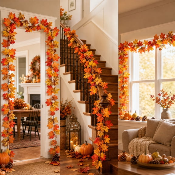 Gumesh Artificial Maples Vines Garland 69" Fake Vine Silk Maple Leaves Faux Hanging Fall Garland for Fall Decor Thanksgiving Porch Mantle Fireplace Farmhouse Harvest Decorations