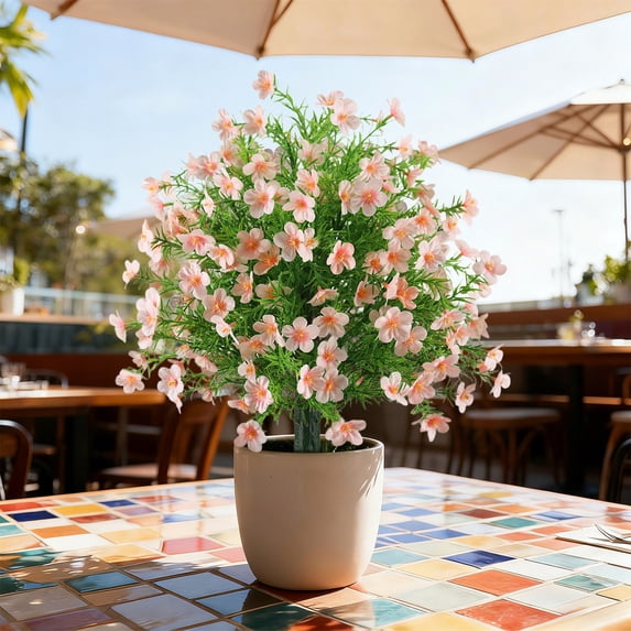 Gumesh Artificial Plants Outdoor Flowers- UV Resistant Boxwood & Baby’s Breath Greenery for Porch, Patio, Garden, All Season Faux Plants in Pot