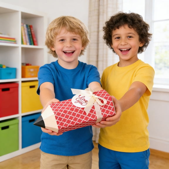 Gumesh Back to School Pencil Gift Boxes, 12-Pack Kraft Paper Treat Boxes for Teacher Thank You - School Season Party Supplies, 6x2Inch