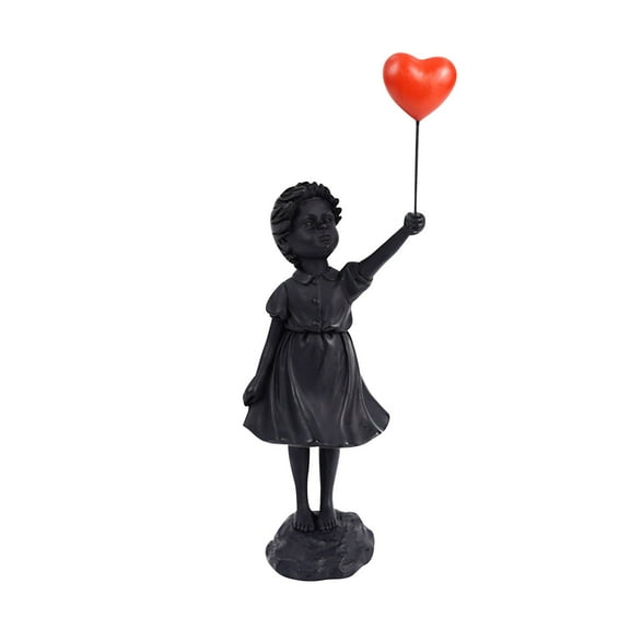 Gumesh Balloon Art-Inspired Resin Figurine - 9.5" Sentimental Girl with Heart Sculpture, Minimalist Bookshelf Decor for Home/Office, Hand-Painted Resin Statue