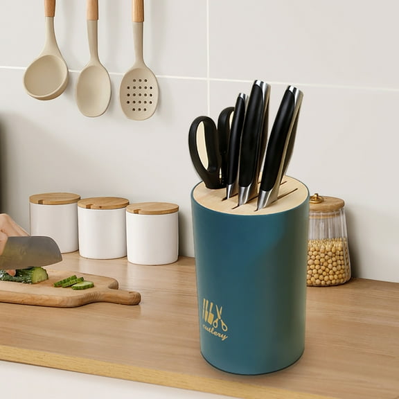 Gumesh Bamboo & Wood cover Knife Storage Rack - Detachable 3-Slot Knife Holder with Drainage Tray, Countertop Stand for Kitchen Organization (Natural)