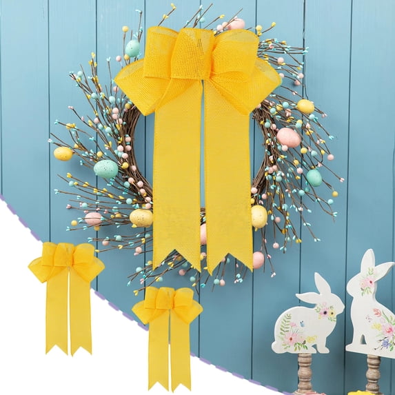 Gumesh Burlap Bows, Handmade Imitation Linen Ribbon Bows for Party Decor, Wedding, Gift Wrapping & Crafts (Set of 12, 10-Inch,Yellow)