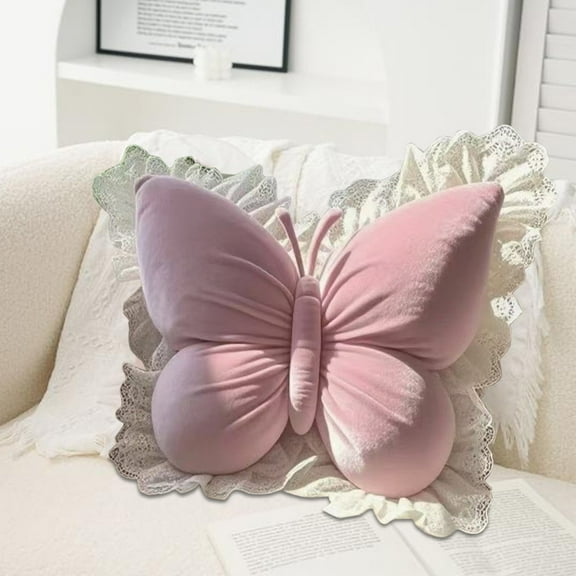 Gumesh Butterfly Pillow - Velvet Decorative Throw Pillow for Couch, Sofa & Bed, Lumbar Support Cushion for Office Chair and Car Seat