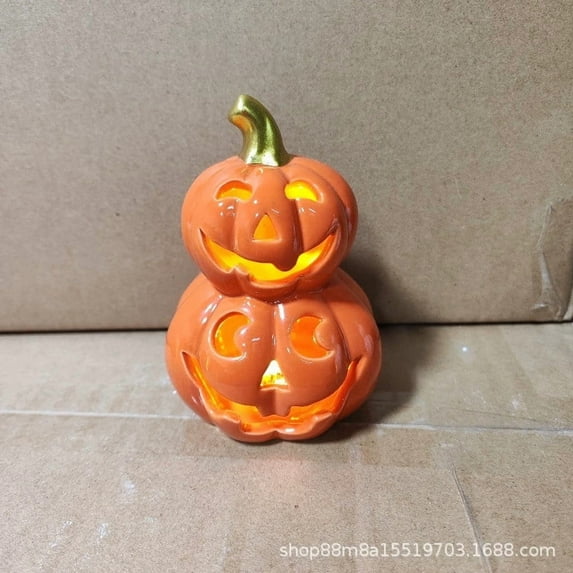 Gumesh Ceramic Pumpkin Lantern - Glowing Halloween Desktop Decor with LED Lights Christmas Ornaments