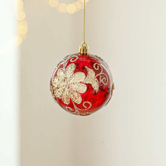 Gumesh Christmas Ball Ornament Set of 6- 3 Inch Red Glitter Electroplated Ball for Tree Decoration, Dazzling Hanging Ornament with Golden Edge