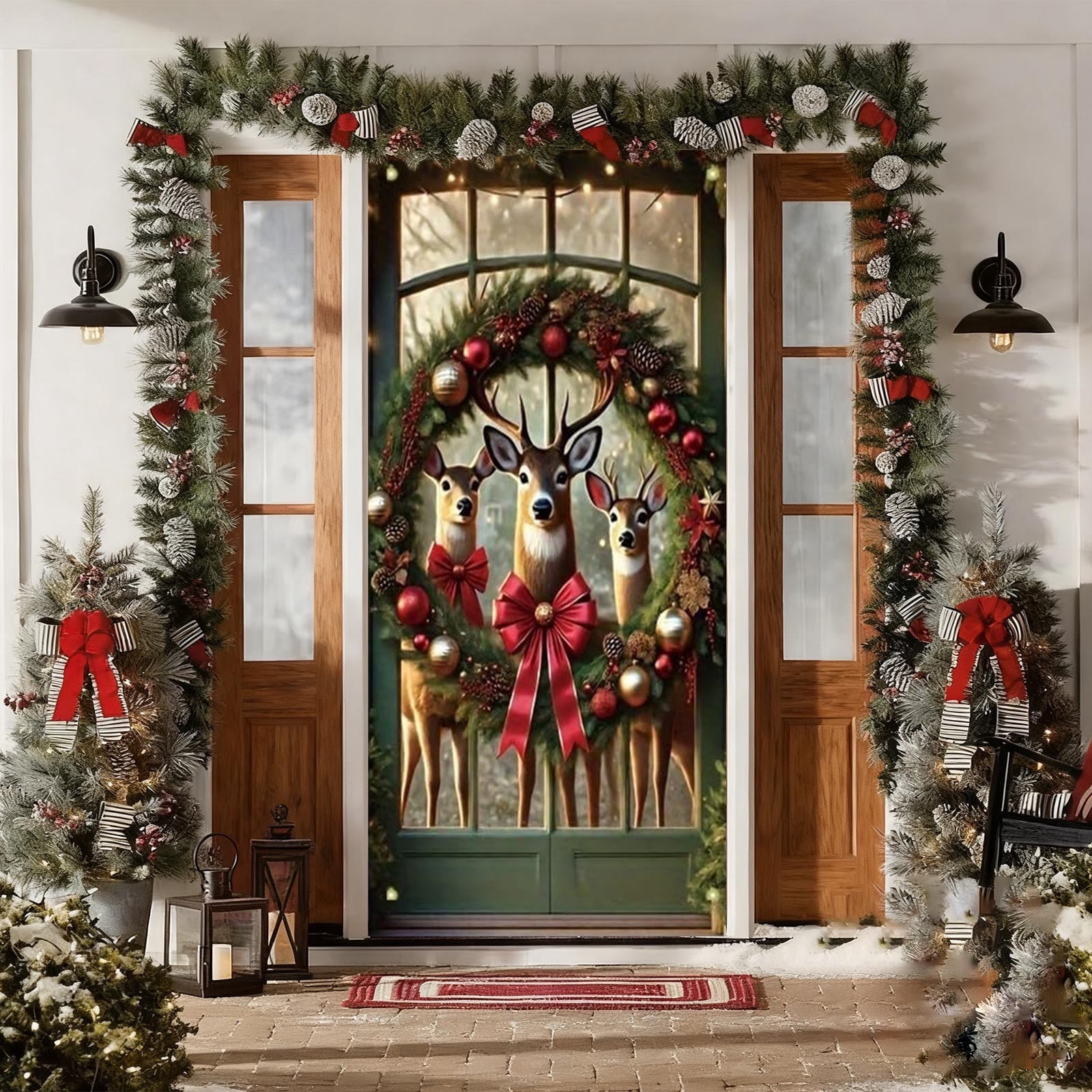 Gumesh Christmas Door Cover 35x71 Inch, Holiday Themed Mesh Door