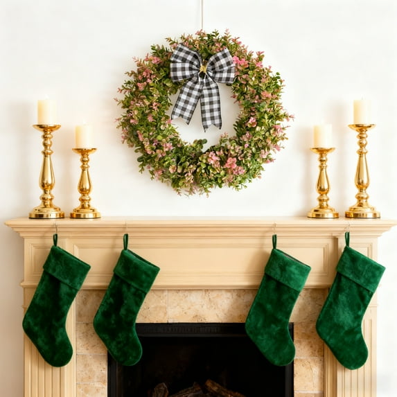 Gumesh Christmas Eucalyptus Wreath with Bow, 24 Inch Artificial Greenery Wreath for Front Door, Indoor Outdoor Holiday Decor