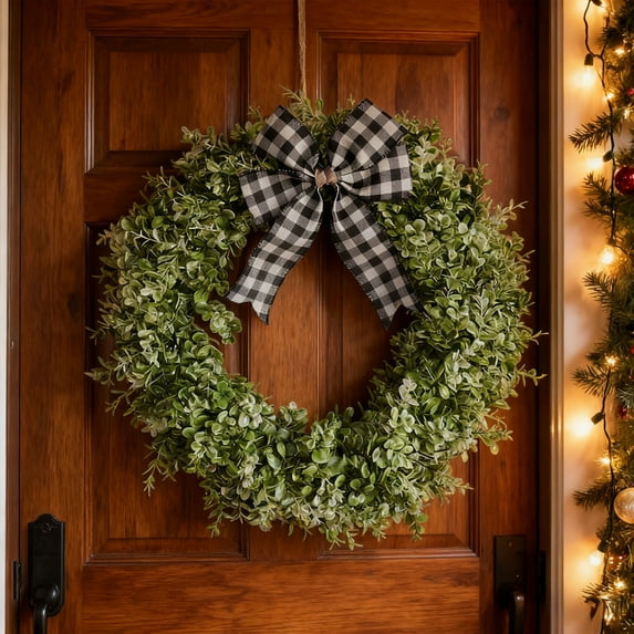 Gumesh Christmas Eucalyptus Wreath with Bow, 24 Inch Artificial Greenery Wreath for Front Door, Indoor Outdoor Holiday Decor