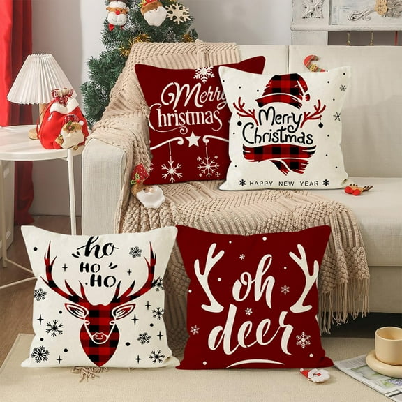 Gumesh Christmas Pillow Covers 18"x18" Christmas Throw Pillowcase Decorations Cotton Linen Cushion Case for Sofa, Couch Home Decor, Set of 4 Xmas Pillow Cover Decorative Farmhouse Outdoor Pillow Case