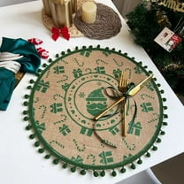 Gumesh Christmas Placemats Set of 6, Round Woven Table Mats with Snowflake & Reindeer Design, Red Scrubbable Holiday Dining Mats