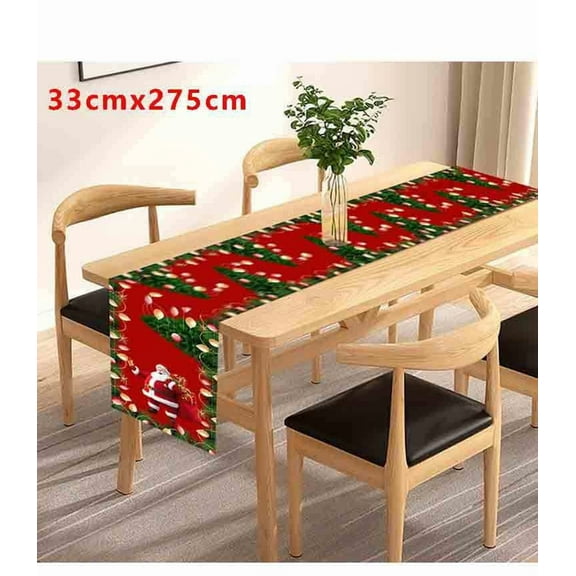 Gumesh Christmas Table Runner Santa Print, 12x36 Inch Red Festive Tablecloth Border for Dining Table, Holiday Party Decor with Non-Slip Backing