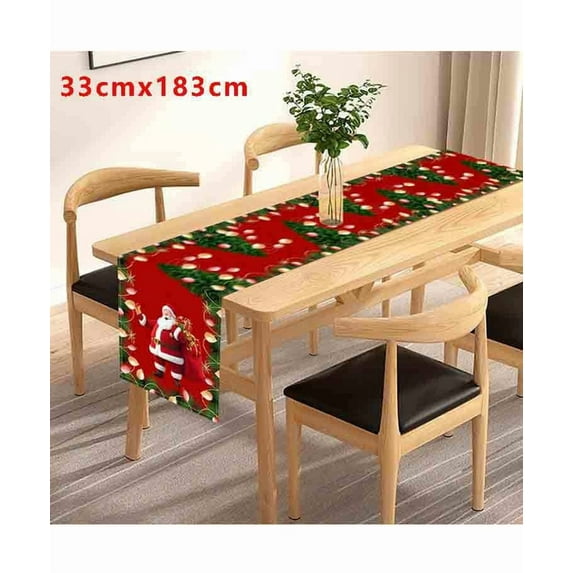 Gumesh Christmas Table Runner Santa Print, 12x36 Inch Red Festive Tablecloth Border for Dining Table, Holiday Party Decor with Non-Slip Backing