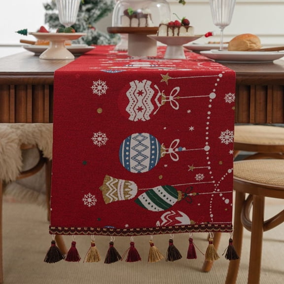 Gumesh Christmas Table Runner for Tassel Home Decor 63 Inches Long, Winter Xmas Holiday Rustic Macrame Coffee Table Runners for Christmas Decorations Dining Table, Red