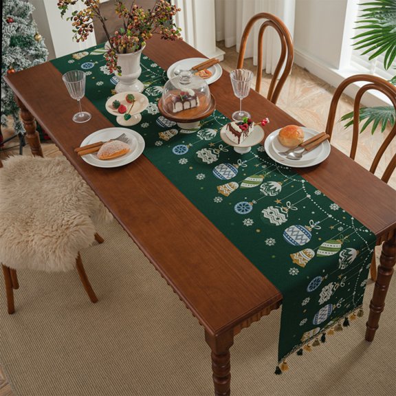 Gumesh Christmas Table Runner for Tassel Home Decor 63 Inches Long, Winter Xmas Holiday Rustic Macrame Coffee Table Runners for Christmas Decorations Dining Table,Green