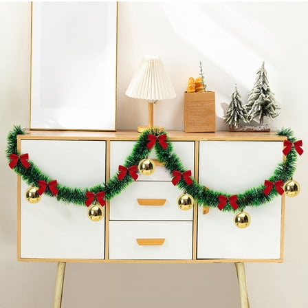 Gumesh Christmas Tree Garland - 6.5 Ft Floral Ribbon with Pom Poms, Magic Closure for Easy Decoration on Tree, Windows & Stairs