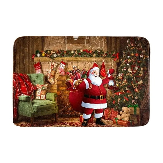 Gumesh Christmas Welcome Doormat 16x24 Inch, Non-Slip Absorbent Entrance Mat for Holiday Season, Festive Front Door Decor with Santa Pattern, Indoor/Outdoor Use