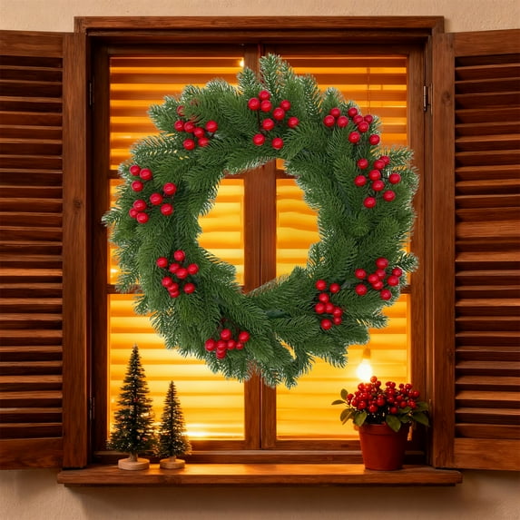 Gumesh Christmas Wreath with Realistic Greenery, 20 Inch Luxury Artificial Pine Door Decor for Indoor and Outdoor Use, All-Weather Holiday Welcome Wreath for Front Door