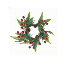 Gumesh Christmas Wreath with Red Berries & Pinecones - Decorative Candle Holder Ring, Holiday Door/Table Centerpiece