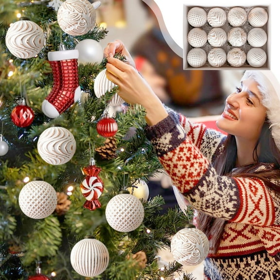 Gumesh Classic Retro Christmas Ornaments - Mix of 12 Matte Finish Baubles - Timeless Holiday Decor Set with Storage Box