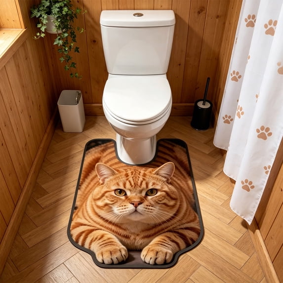 Gumesh Cute Cat U Shaped Bathroom Rugs Toilet Mat Cute Contour Rug Non Slip Water Absorbent Funny Bathroom Decor Washable Green Toilet Rug 20x16 Inch