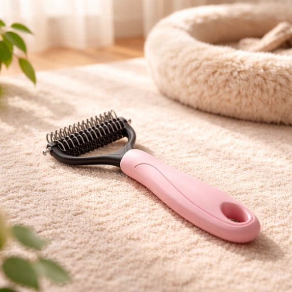 Gumesh Dematting Comb for Cats & Dogs, Undercoat Rake, Safe Deshedding Grooming Tool, Gentle Matt Remover Detangler for Long Thick Haired Pets, Ergonomic Pet Grooming Brush (Pink)