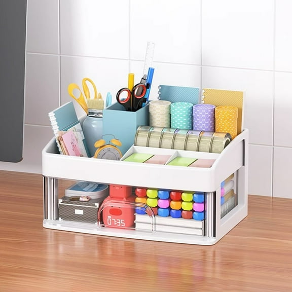 Gumesh Drawer Desktop Organizer - Stackable Storage Cabinet for Office Supplies, Cosmetics & Stationery, Clear Plastic Drawers (Space-Saving Design)