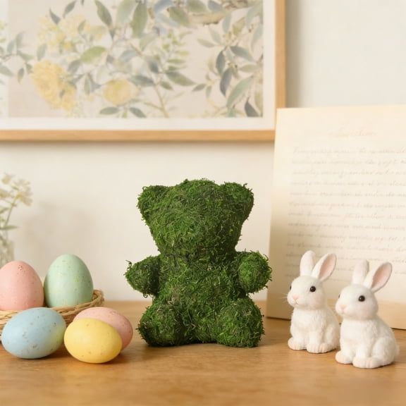 Gumesh Easter Moss Nest， Green Decorative Moss Ball with Faux Eggs - Spring Table Centerpiece， Natural Look Home Decor，9 Inch
