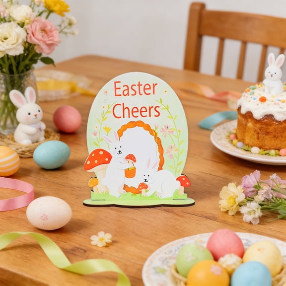 Gumesh Easter Table Centerpiece Set - Wooden Rabbit & Egg Ornaments, Rustic Farmhouse Decor for Dining Table, Mantel, Spring Home & Gift