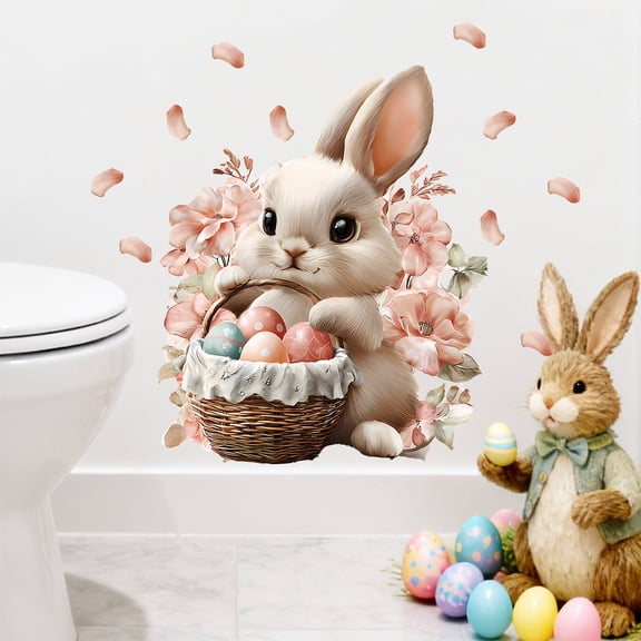 Gumesh Easter Window and Door Stickers – Cute Bunny Egg Wall Decals for Spring Holiday Decor, Removable Peel and Stick Vinyl Stickers for Home, Classroom, Party Atmosphere