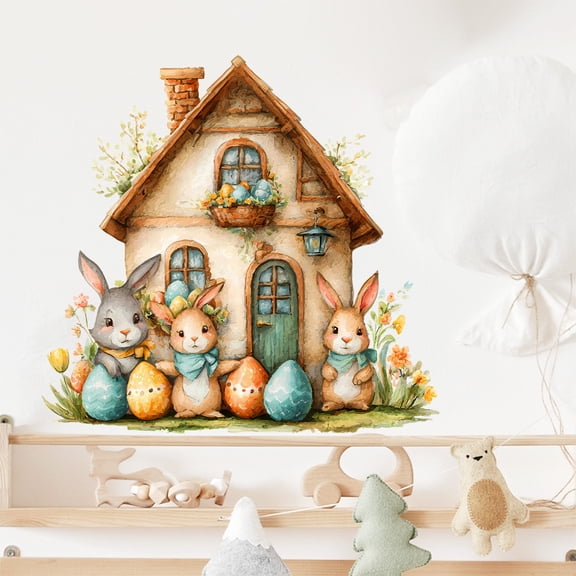 Gumesh Easter Window and Door Stickers – Cute Bunny Egg Wall Decals for Spring Holiday Decor, Removable Peel and Stick Vinyl Stickers for Home, Classroom, Party Atmosphere