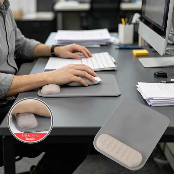 Gumesh Ergonomic Mouse Pad Wrist Support with Massage Design, Wrist Rest Pain Relief Mousepad with Memory Foam, Mouse Pads for Wireless Mouse & Desk (10x8 inch,Gray)