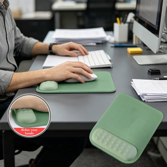 Gumesh Ergonomic Mouse Pad Wrist Support with Massage Design, Wrist Rest Pain Relief Mousepad with Memory Foam, Mouse Pads for Wireless Mouse & Desk (10x8 inch,Green)