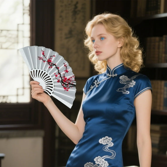 Gumesh Folding Hand Fan for Women, Ancient Style Folding Fan 7 Inches With Tassels Opening And Closing Fan Can Be Used For Summer Fanning Home Decoration Photography Gift Household Tool Kit