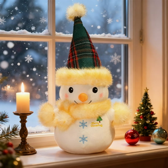 Gumesh Furry Snowman Christmas Pillow - Plush Sofa Decor, Happy Christmas Series Design, Perfect for Holiday Living Room & Cozy Gifts