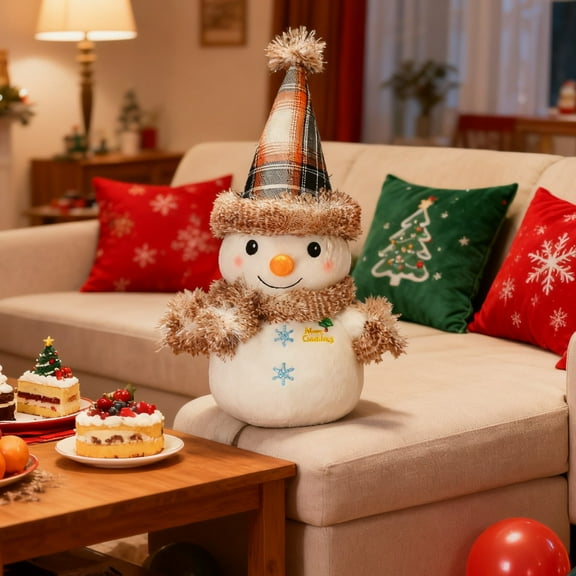 Gumesh Furry Snowman Christmas Pillow - Plush Sofa Decor, Happy Christmas Series Design, Perfect for Holiday Living Room & Cozy Gifts