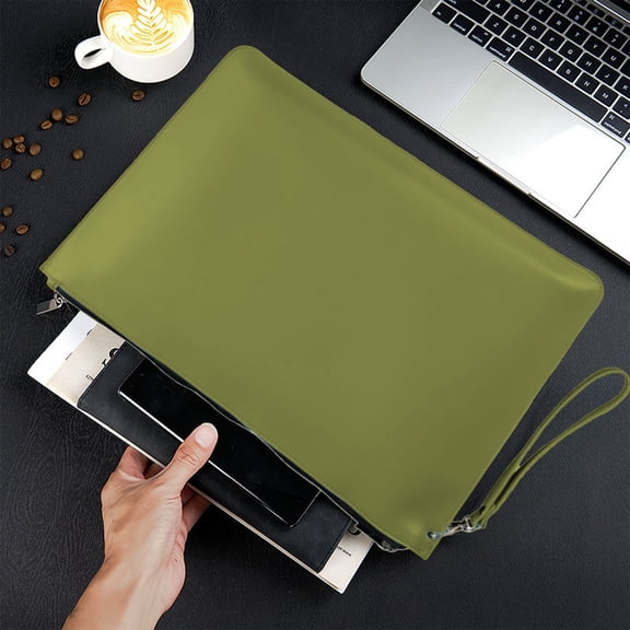 Gumesh Genuine Leather Document Organizer - A4 Zippered Portfolio with Handle, Waterproof Business Briefcase for Laptop, Files, Meetings, Office & Travel(Army Green)