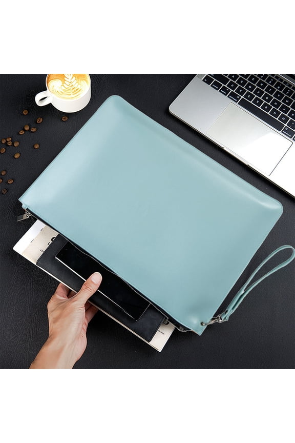 Genuine Leather Document Organizer - A4 Zippered Portfolio with Handle, Waterproof Business Briefcase for Laptop, Files, Meetings, Office & Travel(Blue)