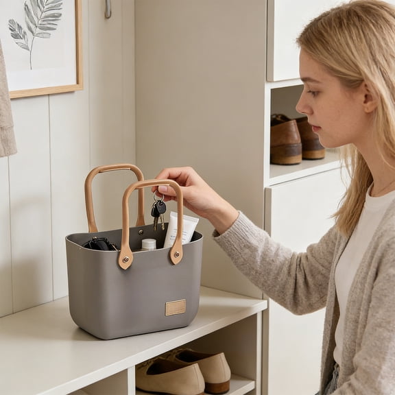Gumesh Gray EVA Tote Storage Basket, Waterproof Portable Shower Caddy for Bathroom & Beach