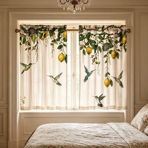 Gumesh Green Leaves Hummingbird Kitchen Curtain 28W X 59L Inch 2 Panel Rod Pocket Eucalyptus Bird - Small Short Cafe Tier Curtains Floral Over Sink Window Drapes Bathroom Decor
